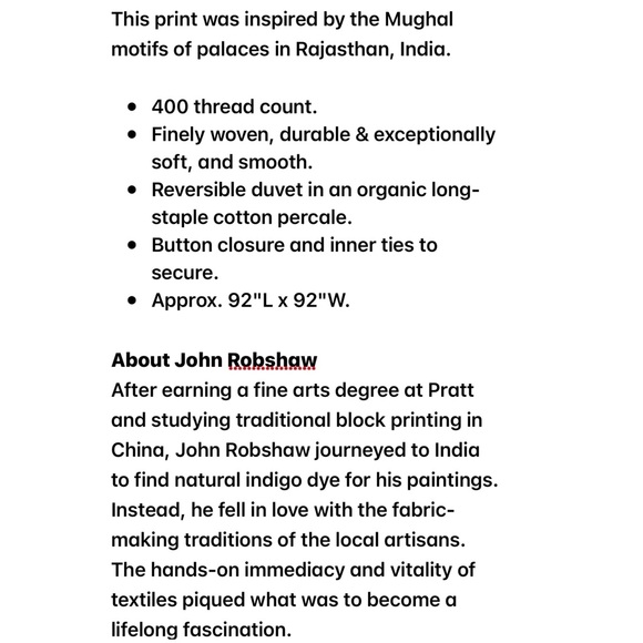 NWT John Robshaw Textiles Alisha Reversible Queen Duvet - Picture 7 of 7